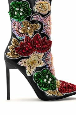 AZALEA WANG ALBANY EMBELLISHED STILETTO BOOTIE -Azalea Wang store azalea wang albany embellished stiletto bootie black 5 5