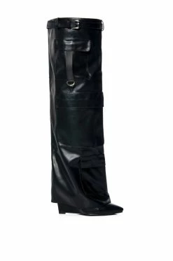 Alternative view of AZALEA WANG ALEXIA BLACK FOLD OVER WEDGE BOOT