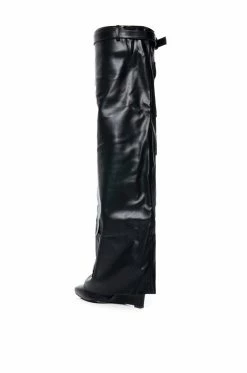 AZALEA WANG ALEXIA BLACK FOLD OVER WEDGE BOOT -Azalea Wang store azalea wang alexia black fold over wedge boot black 4 4 c1
