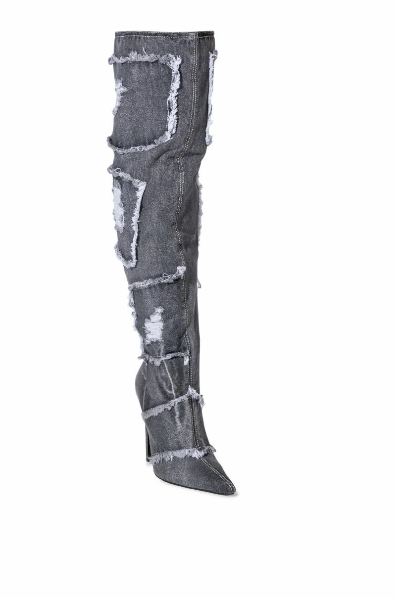 AZALEA WANG ALL MINE DISTRESSED DENIM BOOT IN DARK DENIM 5 AZALEA WANG ALL MINE DISTRESSED DENIM BOOT IN DARK DENIM - Image 3
