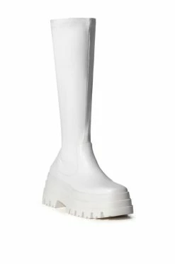 AZALEA WANG ARETHA STRETCH BOOT WITH 4 WAY STRETCH IN WHITE -Azalea Wang store azalea wang aretha stretch boot in white white 3 3