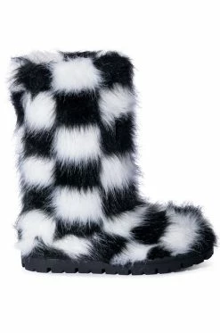 Alternative view of AZALEA WANG ASPEN FURRY CHECKERBOARD BOOTIE IN BLACKWHITE
