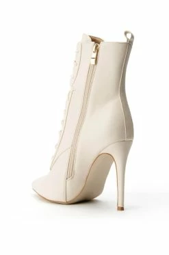 AZALEA WANG ASTORIA LACE UP STILETTO BOOTIE IN BONE -Azalea Wang store azalea wang astoria lace up stiletto bootie in bone bone 4 4