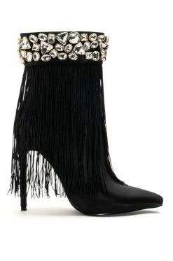 Alternative view of AZALEA WANG AVERI EMBELLISHED FRINGE BOOTIE IN BLACK
