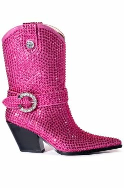 Alternative view of AZALEA WANG BIG SLAY RHINESTONE EMBELLISHED WESTERN BOOTIE IN PINK