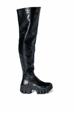 Alternative view of AZALEA WANG BIG STEPPER THIGH HIGH FLATFORM BOOT IN BLACK