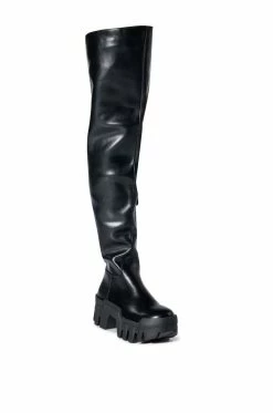 AZALEA WANG BIG STEPPER THIGH HIGH FLATFORM BOOT IN BLACK -Azalea Wang store azalea wang big stepper thigh high flatform boot in black black 3 3