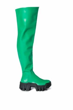 Alternative view of AZALEA WANG BIG STEPPER THIGH HIGH FLATFORM BOOT IN GREEN