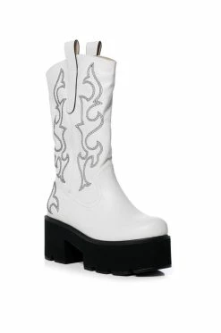 Alternative view of AZALEA WANG BLIZZARD CHUNKY WESTERN BOOT IN WHITE BLACK