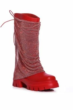AZALEA WANG BLOOMFIELD EMBELLISHED BOOT IN RED -Azalea Wang store azalea wang bloomfield embellished boot in red red 3 3
