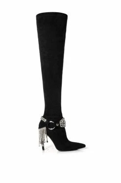 Alternative view of AZALEA WANG CAESAR KNEE HIGH RHINESTONE FRINGE BOOT IN BLACK