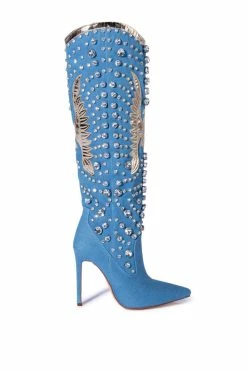 Alternative view of AZALEA WANG DENIM AND DIAMONDS KNEE HIGH STILETTO WESTERN BOOT IN DENIM