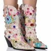 AZALEA WANG DILIGENT GEM EMBELLISHED BROCADE WESTERN BOOTIE IN BONE -Azalea Wang store azalea wang diligent gem embellished brocade western bootie in bone bone 1 1