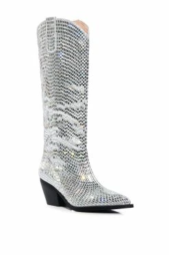 AZALEA WANG DRIVEN RHINESTONE WESTERN BOOT IN SILVER -Azalea Wang store azalea wang driven rhinestone western boot in silver silver 3 3