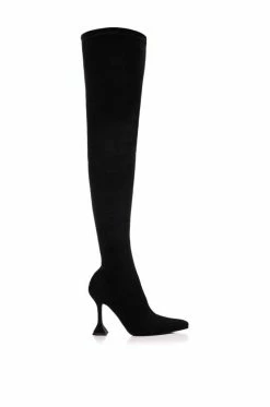 Alternative view of AZALEA WANG ELEVATE THIGH HIGH STRETCH SUEDE BOOT IN BLACK