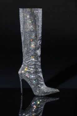 AZALEA WANG ELOISE RHINESTONE STILETTO BOOT IN SILVER -Azalea Wang store azalea wang eloise rhinestone stiletto boot in silver silver 2 2 c1