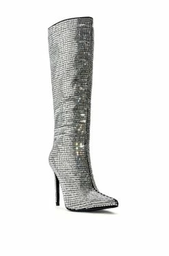 AZALEA WANG ELOISE RHINESTONE STILETTO BOOT IN SILVER -Azalea Wang store azalea wang eloise rhinestone stiletto boot in silver silver 3 3