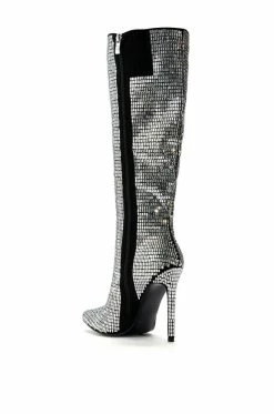 AZALEA WANG ELOISE RHINESTONE STILETTO BOOT IN SILVER -Azalea Wang store azalea wang eloise rhinestone stiletto boot in silver silver 4 4