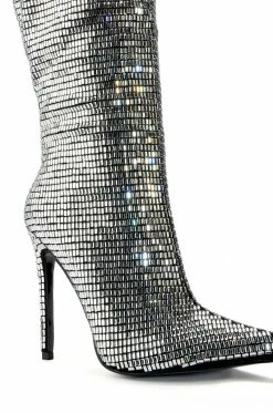 AZALEA WANG ELOISE RHINESTONE STILETTO BOOT IN SILVER -Azalea Wang store azalea wang eloise rhinestone stiletto boot in silver silver 5 5