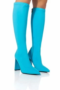 AZALEA WANG ESTATE NEOPRENE KNEE HIGH BOOT IN BLUE