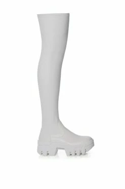 Alternative view of AZALEA WANG FAVORED PU THIGH HIGH BOOT WITH 4 WAY STRETCH IN WHITE