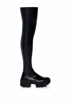 Alternative view of AZALEA WANG FAVORED PU THIGH HIGH BOOT WITH 4 WAY STRETCH IN BLACK