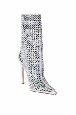 AZALEA WANG FULL OF LOVE RHINESTONE EMBELLISHED BOOTIE IN SILVER -Azalea Wang store azalea wang full of love rhinestone embellished bootie in silver silver 3 3