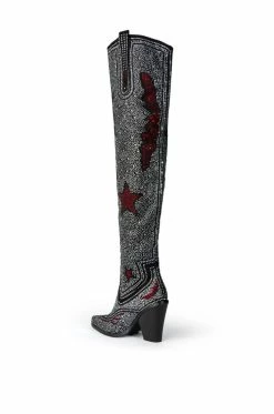 AZALEA WANG GO WITH THE FLOW WESTERN THIGH HIGH CHUNKY HEEL BOOT -Azalea Wang store azalea wang go with the flow western thigh high chunky heel boot black 6 6