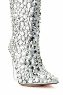 AZALEA WANG HONEY EMBELLISHED PVC BOOT IN SILVER -Azalea Wang store azalea wang honey embellished pvc boot in silver silver 5 5