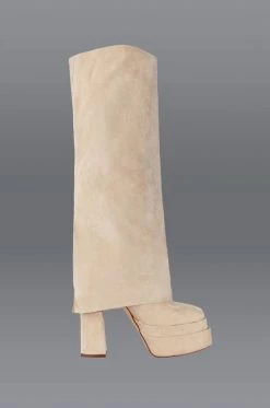 AZALEA WANG INVISIBLE FOLD OVER CHUNKY BOOT IN TAN SUEDE -Azalea Wang store azalea wang invisible fold over chunky boot in tan suede tan 1 1 c1