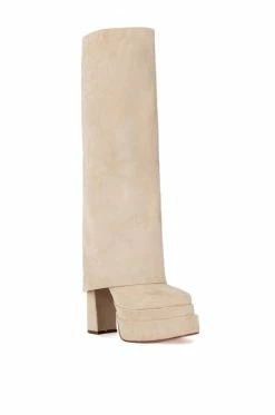AZALEA WANG INVISIBLE FOLD OVER CHUNKY BOOT IN TAN SUEDE -Azalea Wang store azalea wang invisible fold over chunky boot in tan suede tan 3 3