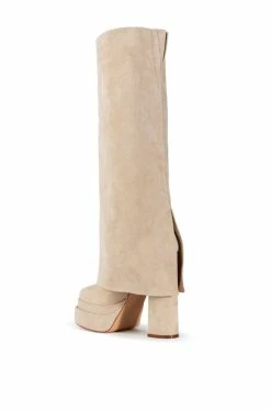 AZALEA WANG INVISIBLE FOLD OVER CHUNKY BOOT IN TAN SUEDE -Azalea Wang store azalea wang invisible fold over chunky boot in tan suede tan 4 4