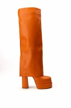 Alternative view of AZALEA WANG INVISIBLE KNEE HIGH FOLD OVER CHUNKY BOOT IN ORANGE