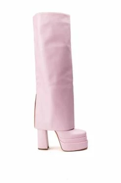 Alternative view of AZALEA WANG INVISIBLE KNEE HIGH FOLD OVER CHUNKY BOOT IN PINK