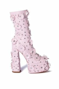 Alternative view of AZALEA WANG ISNT SHE LOVELY FLORAL RHINESTONE CHUNKY HEEL BOOTIE IN PINK