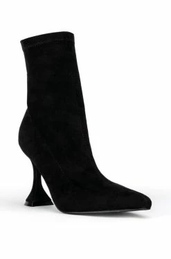 AZALEA WANG ITS MY LIFE CHUNKY BOOTIE IN BLACK STRETCH SUEDE -Azalea Wang store azalea wang its my life chunky bootie in black stretch suede black 3 3