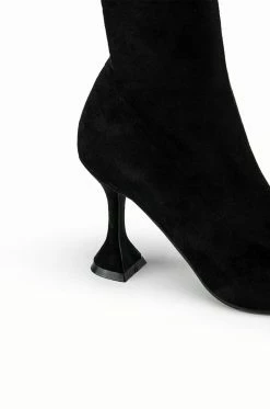 AZALEA WANG ITS MY LIFE CHUNKY BOOTIE IN BLACK STRETCH SUEDE -Azalea Wang store azalea wang its my life chunky bootie in black stretch suede black 5 5