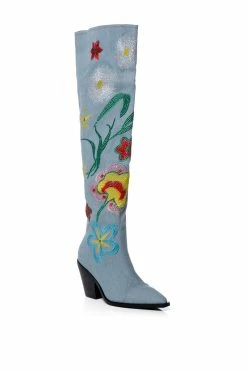 AZALEA WANG IZARA OVER THE KNEE BOOT IN DENIM -Azalea Wang store azalea wang izara over the knee boot in denim denim 3 3