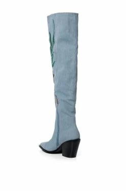 AZALEA WANG IZARA OVER THE KNEE BOOT IN DENIM -Azalea Wang store azalea wang izara over the knee boot in denim denim 4 4