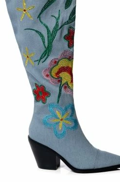 AZALEA WANG IZARA OVER THE KNEE BOOT IN DENIM -Azalea Wang store azalea wang izara over the knee boot in denim denim 5 5