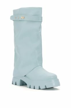 AZALEA WANG JET FOLD OVER FLATFORM BOOT IN BLUE -Azalea Wang store azalea wang jet fold over flatform boot in blue blue 3 3