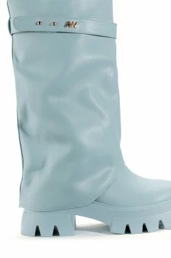 AZALEA WANG JET FOLD OVER FLATFORM BOOT IN BLUE -Azalea Wang store azalea wang jet fold over flatform boot in blue blue 5 5