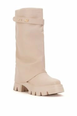 AZALEA WANG JET FOLD OVER FLATFORM BOOT IN BONE -Azalea Wang store azalea wang jet fold over flatform boot in bone bone 3 3