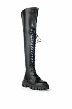 AZALEA WANG KANE OVER THE KNEE FLATFORM BOOT IN BLACK -Azalea Wang store azalea wang kane over the knee flatform boot in black black 3 3
