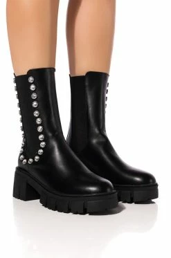 AZALEA WANG LINCOLN RHINESTONE FLATFORM CHELSEA BOOT IN BLACK