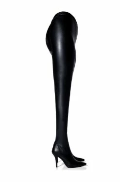 AZALEA WANG LOVE IS IN THE AIR SEXY STILETTO PANT BOOT WITH 4 WAY STRETCH IN BLACK PU -Azalea Wang store azalea wang love is in the air sexy stiletto pant boot in black pu black pu 4 4