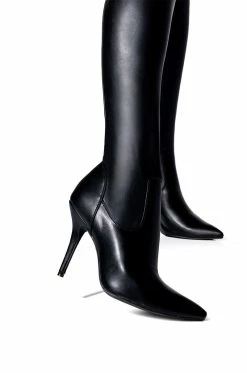 AZALEA WANG LOVE IS IN THE AIR SEXY STILETTO PANT BOOT WITH 4 WAY STRETCH IN BLACK PU -Azalea Wang store azalea wang love is in the air sexy stiletto pant boot in black pu black pu 6 6