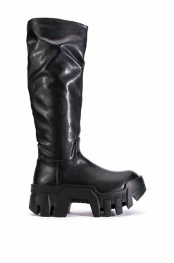 AZALEA WANG LYRICA CHUNKY BOOT IN BLACK PU -Azalea Wang store azalea wang lyrica chunky boot in black pu black 4 4