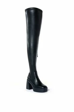 AZALEA WANG MADE FOR WALKING STRETCHY CHUNKY BOOT WITH 4 WAY STRETCH IN BLACK -Azalea Wang store azalea wang made for walking stretchy chunky boot in black black 3 3