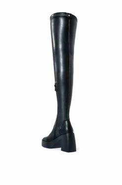 AZALEA WANG MADE FOR WALKING STRETCHY CHUNKY BOOT WITH 4 WAY STRETCH IN BLACK -Azalea Wang store azalea wang made for walking stretchy chunky boot in black black 4 4